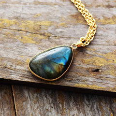 Boho Necklace, Labradorite and Gold Chain