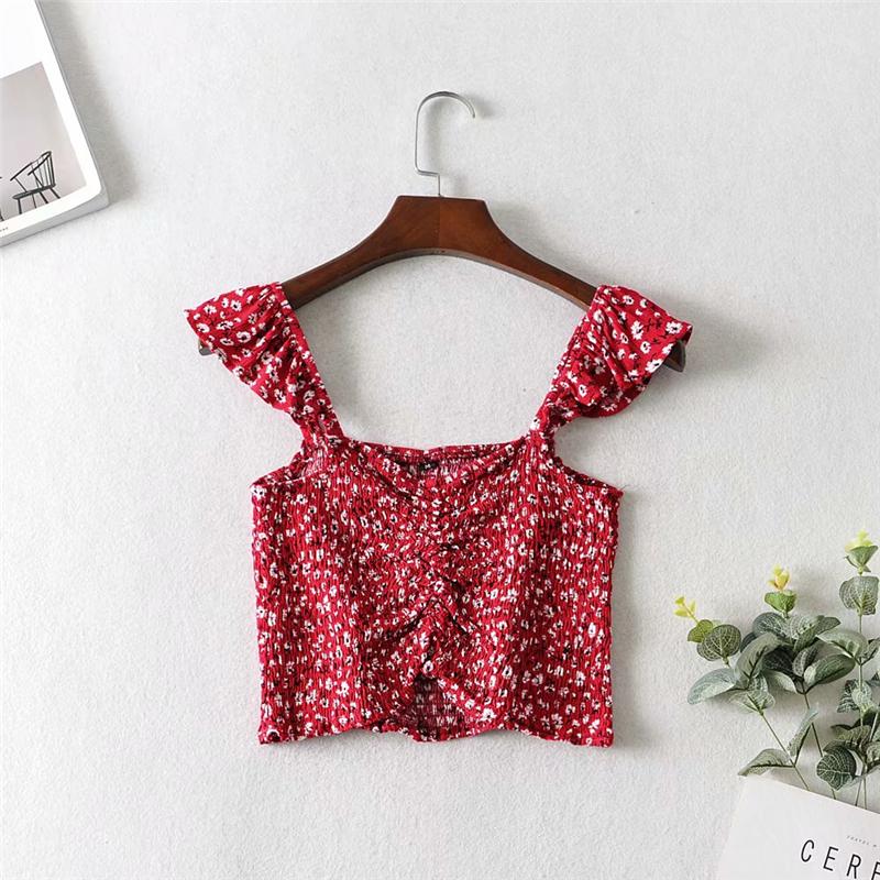 Boho Two Piece Set, Crop Top and Skirt, Wild Floral Daisy Red