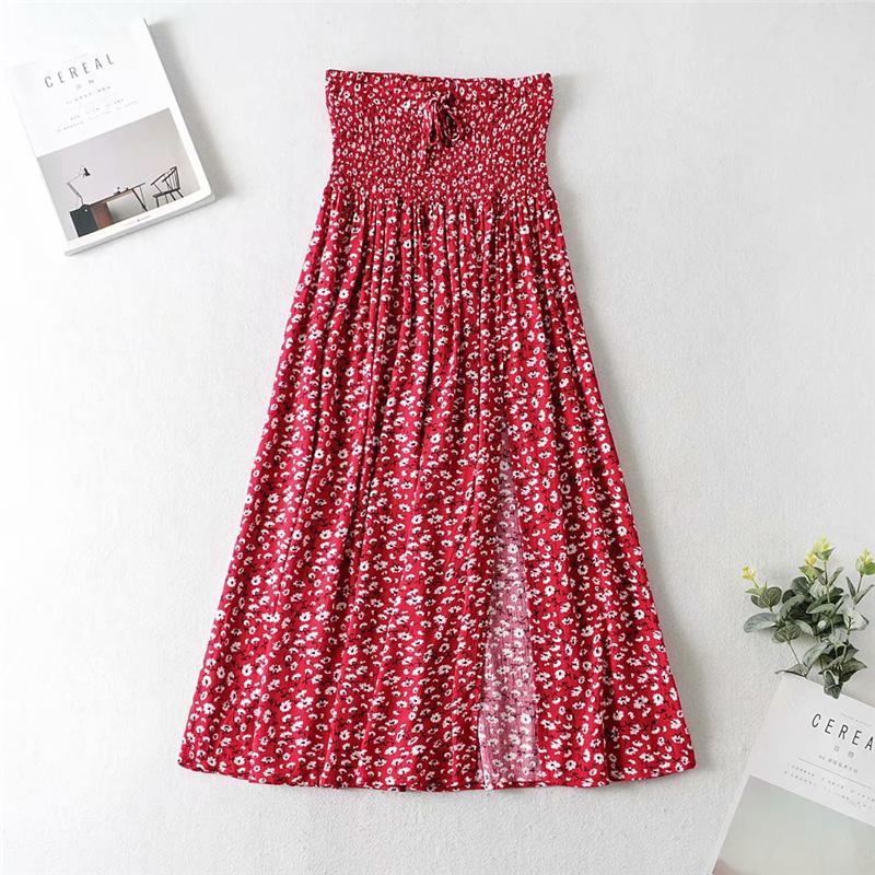 Boho Two Piece Set, Crop Top and Skirt, Wild Floral Daisy Red