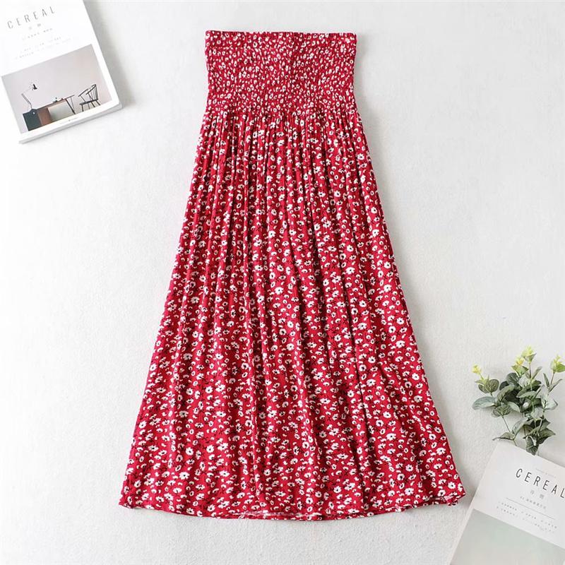 Boho Two Piece Set, Crop Top and Skirt, Wild Floral Daisy Red