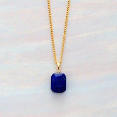 Boho Necklace, Deep Blue Lapis Square Pendant