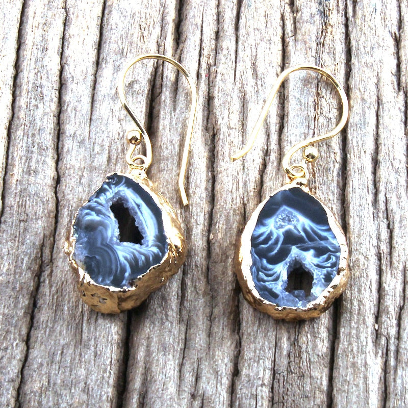 Boho Earrings, RH Dangle Earrings, Black Stone