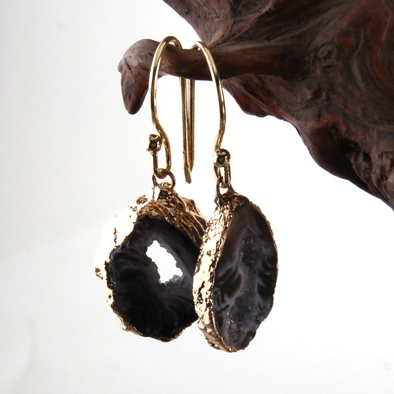 Boho Earrings, RH Dangle Earrings, Black Stone