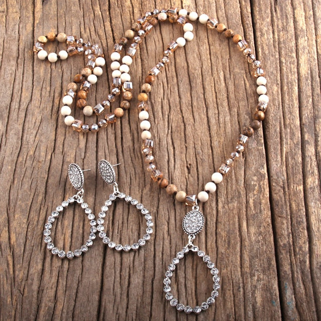 Boho Necklace, Jewelry Set, RH Amazonite Crystal  Green Black Natural  Stone