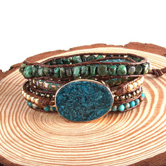 Boho Bracelet, RH 5 Layers Leather Wrap Bracelet, Black Onyx