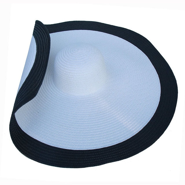 Boho Hat, Sun Hat, Beach Hat, Extra Wide Brim Straw Hat (25 cm), Two Tone Black White