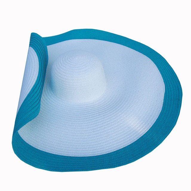 Boho Hat, Sun Hat, Beach Hat, Extra Wide Brim Straw Hat (25 cm), Two Tone Black White