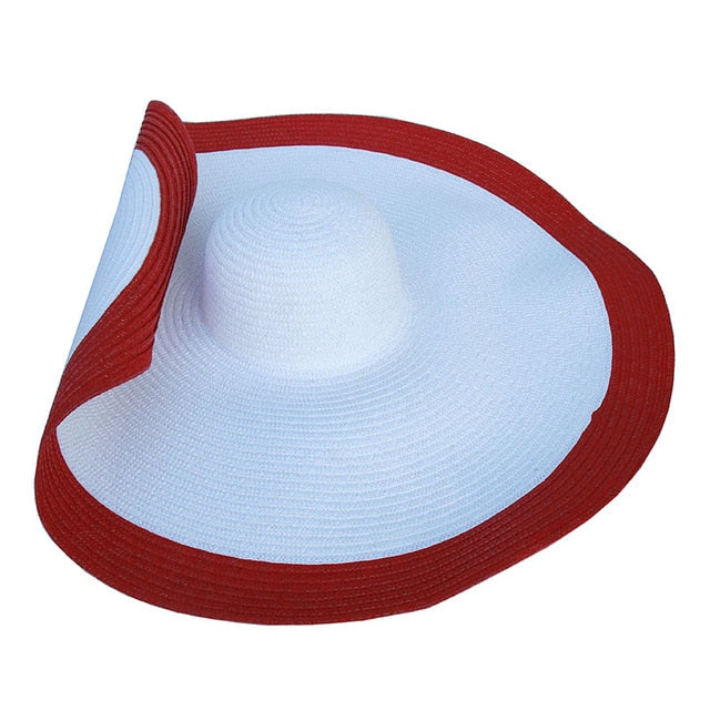 Boho Hat, Sun Hat, Beach Hat, Extra Wide Brim Straw Hat (25 cm), Two Tone Black White