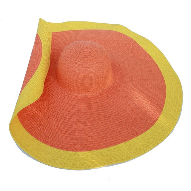 Boho Hat, Sun Hat, Beach Hat, Extra Wide Brim Straw Hat (25 cm), Two Tone Black White