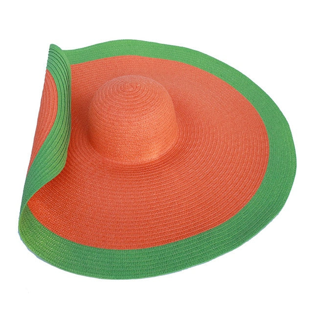 Boho Hat, Sun Hat, Beach Hat, Extra Wide Brim Straw Hat (25 cm), Two Tone Black White