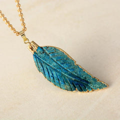 Boho Necklace, Blue Ocean Japser Leaf Pendant