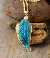 Boho Necklace, Blue Ocean Japser Leaf Pendant