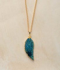 Boho Necklace, Blue Ocean Japser Leaf Pendant