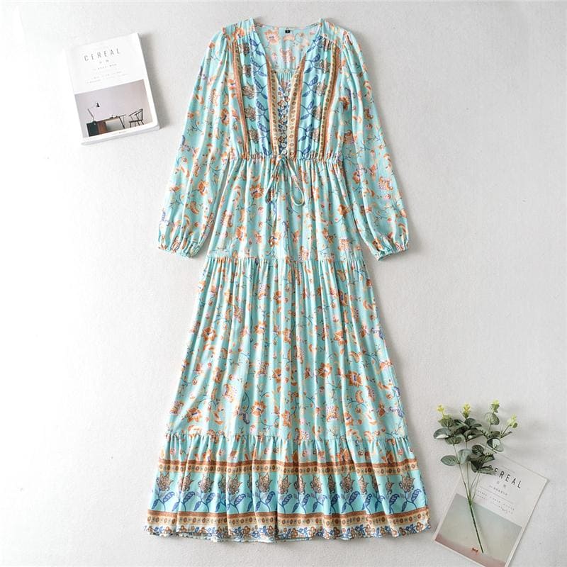 Boho Maxi Dress, Gown, Vacation in  River Blue