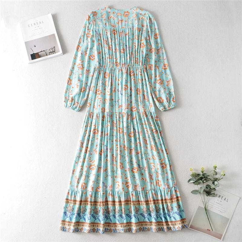 Boho Maxi Dress, Gown, Vacation in  River Blue