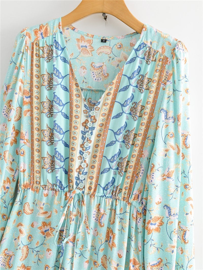 Boho Maxi Dress, Gown, Vacation in  River Blue