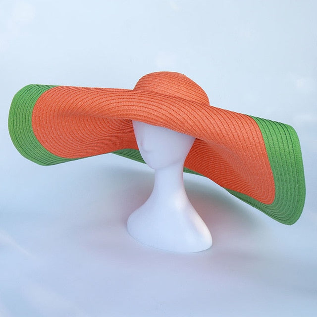 Boho Hat, Beach Hat, Extra Wide Brim Paper Hat, Floria in Pink, Orange, Green and 35 colors  (Soft, 25 cm)