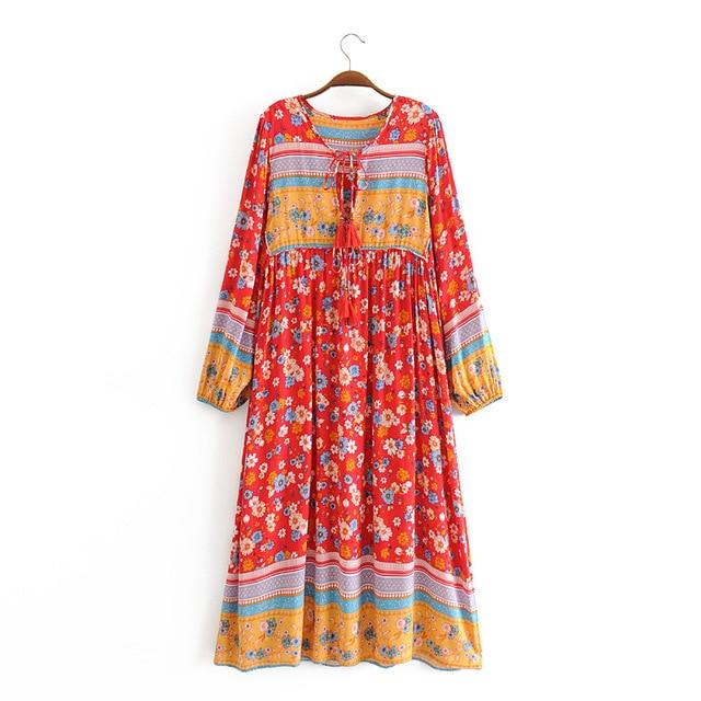 Gown Dress, Boho Maxi Dress, Loose Dress, Daisy Mind in Red
