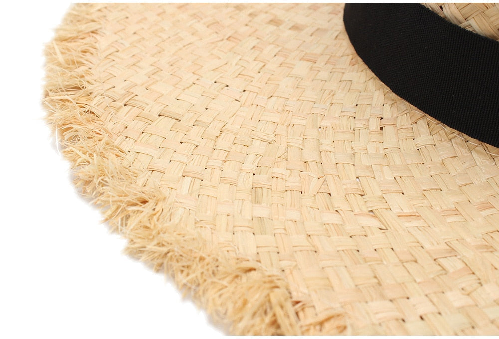 Boho Hat, Sun Hat, Beach Hat, Wide Brim Hat , Straw Hat, Black Bow