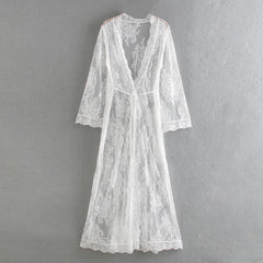 Boho Robe, Lace Gown Robe, Sexy Lingerie Robes, Sofia Robe in White