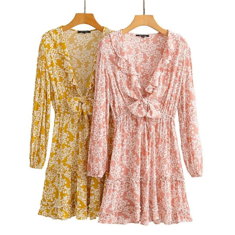 Boho Mini Dress Sundress, Wild Floral Vintage Oroslavje Yellow