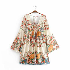 Boho Mini Dress Playdress, White Modern Kimono Dress Floral