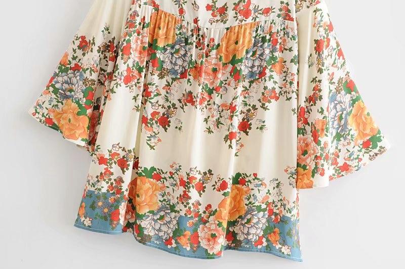 Boho Mini Dress Playdress, White Modern Kimono Dress Floral