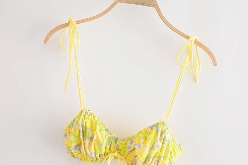 Boho Two Piece Set, Crop Top and Skirt, YellowLittle Flower