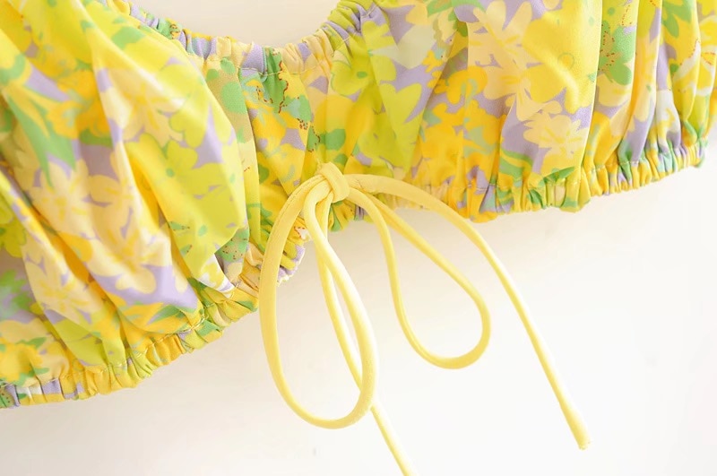 Boho Two Piece Set, Crop Top and Skirt, YellowLittle Flower