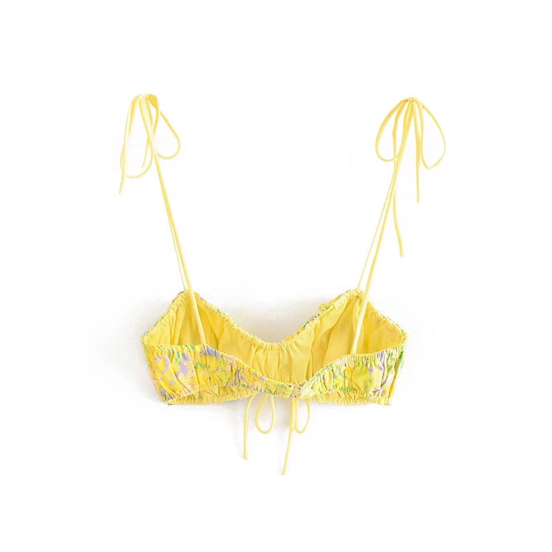 Boho Two Piece Set, Crop Top and Skirt, YellowLittle Flower