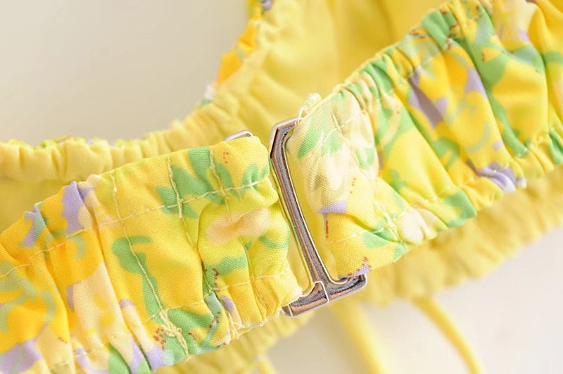Boho Two Piece Set, Crop Top and Skirt, YellowLittle Flower