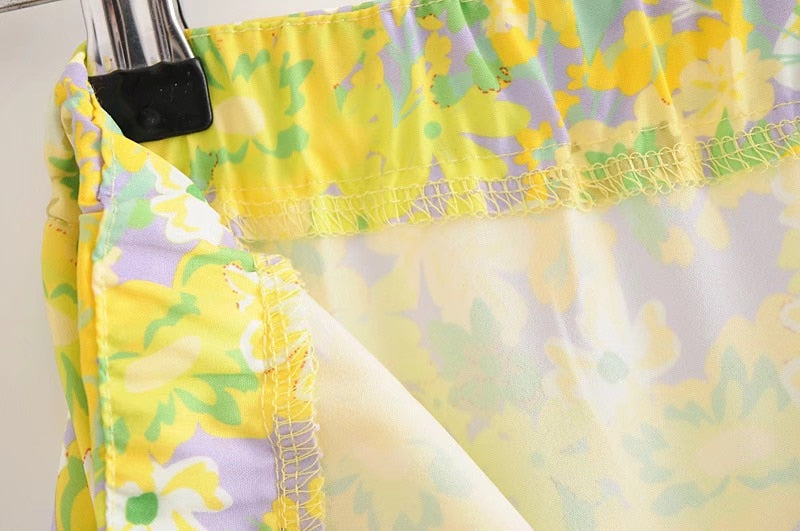 Boho Two Piece Set, Crop Top and Skirt, YellowLittle Flower