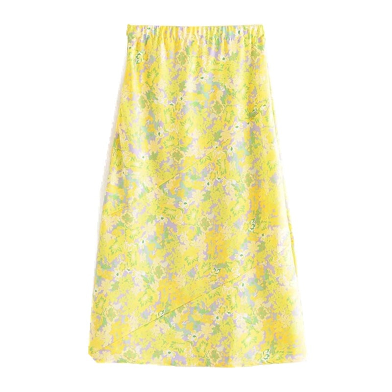 Boho Two Piece Set, Crop Top and Skirt, YellowLittle Flower