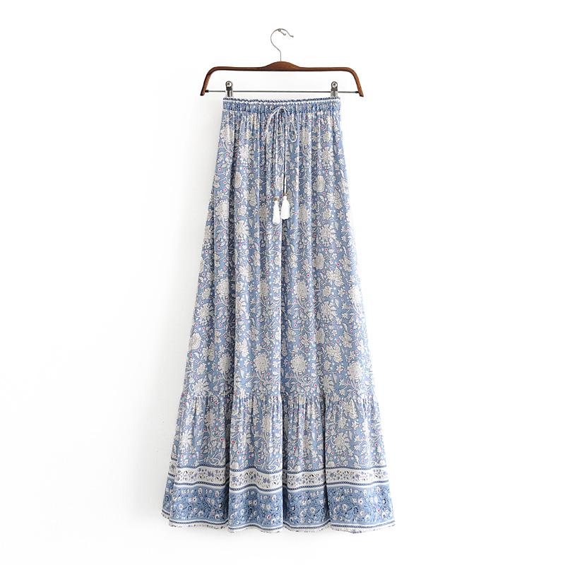Boho Skirt, Hippie Skirts, Maxi Skirt, Wild Flower Blue Sky