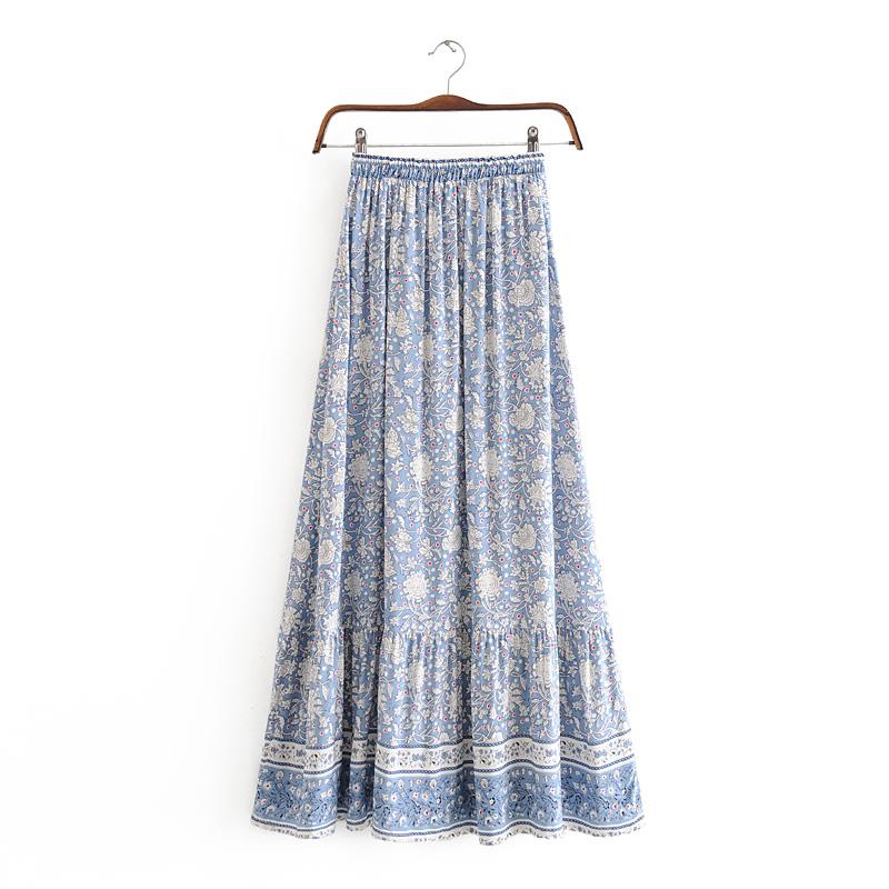 Boho Skirt, Hippie Skirts, Maxi Skirt, Wild Flower Blue Sky