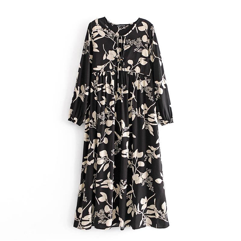 Gown Dress, Boho Maxi Dress, Loose Dress, Black Leaf