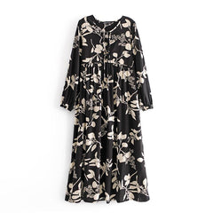 Gown Dress, Boho Maxi Dress, Loose Dress, Black Leaf