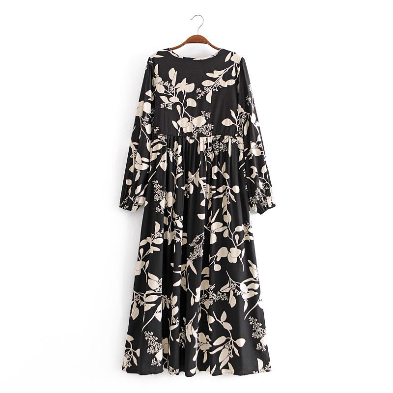 Gown Dress, Boho Maxi Dress, Loose Dress, Black Leaf