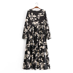 Gown Dress, Boho Maxi Dress, Loose Dress, Black Leaf