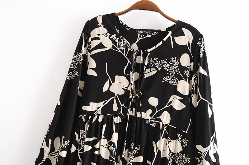 Gown Dress, Boho Maxi Dress, Loose Dress, Black Leaf