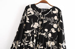Gown Dress, Boho Maxi Dress, Loose Dress, Black Leaf