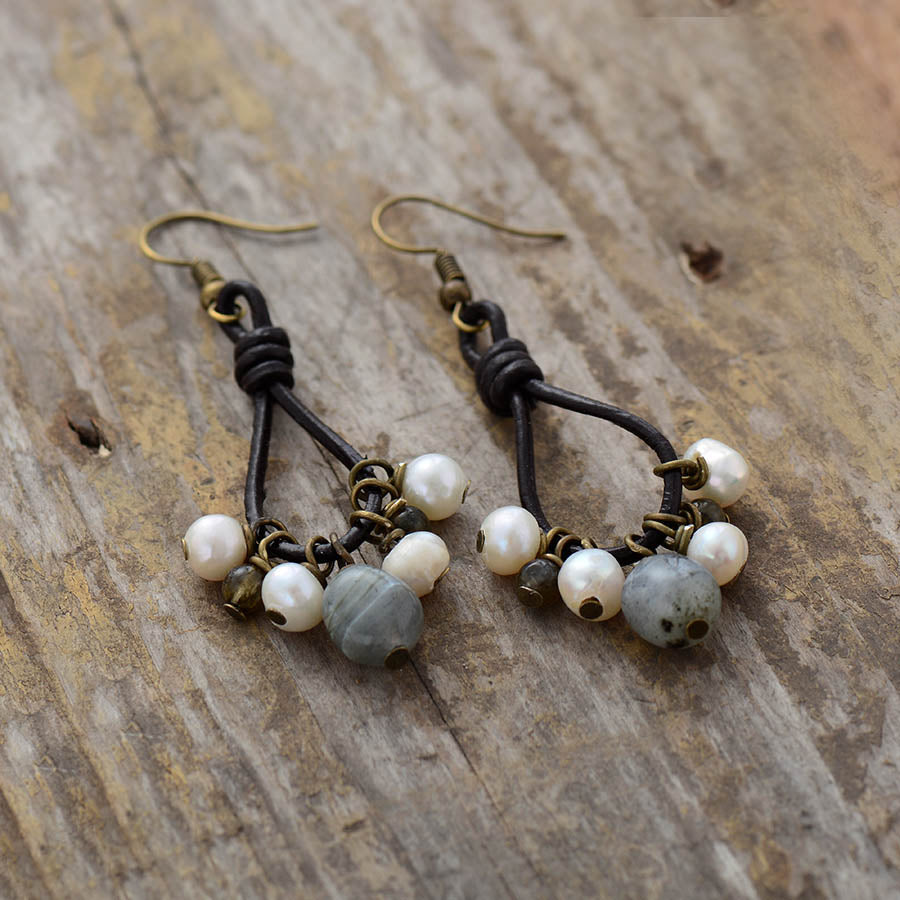 Boho Earrings, Dangle Earrings, Black Bohemian Peal