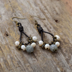 Boho Earrings, Dangle Earrings, Black Bohemian Peal