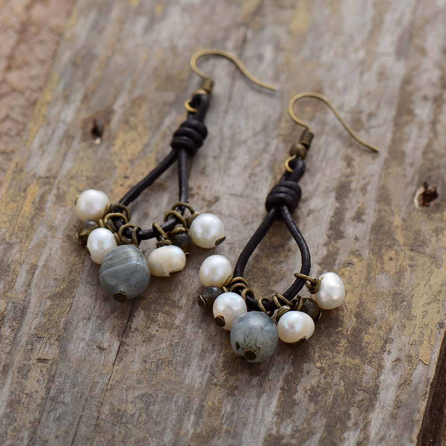Boho Earrings, Dangle Earrings, Black Bohemian Peal