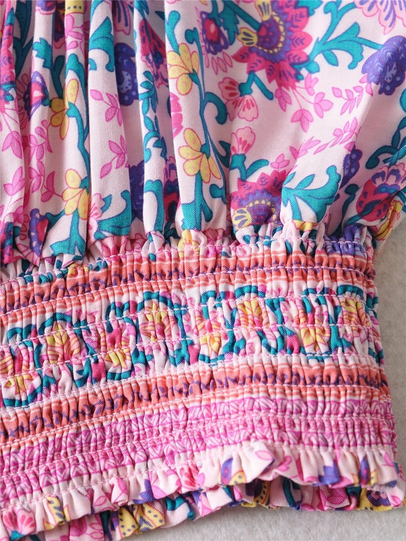 Boho Two Piece Set, Two Piece Pants Set, Wild Floral in Pink