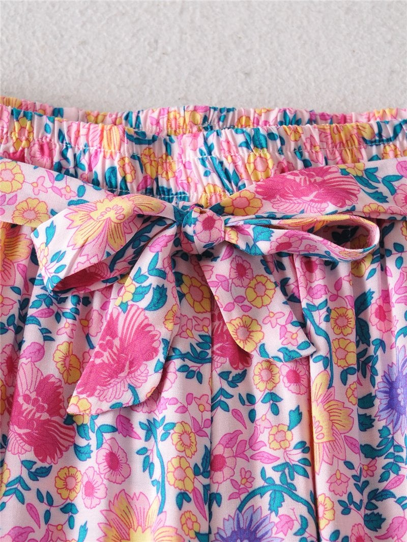 Boho Two Piece Set, Two Piece Pants Set, Wild Floral in Pink