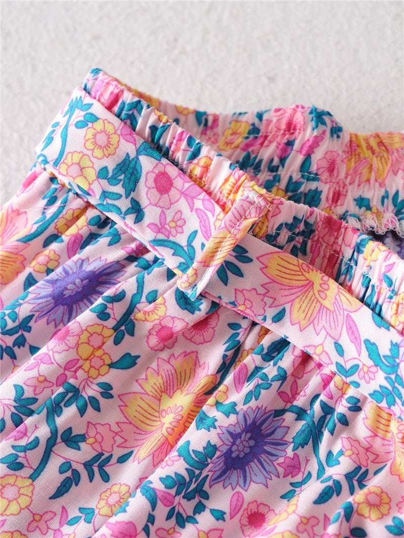 Boho Two Piece Set, Two Piece Pants Set, Wild Floral in Pink