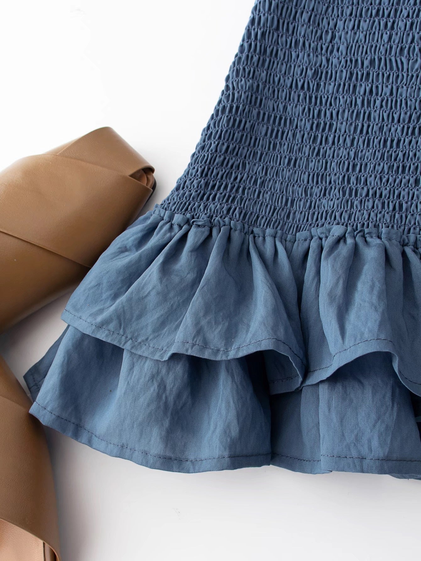 Boho Two Piece Set, Smocked Top and Mini Skirt, Blue Aegean Lorelei