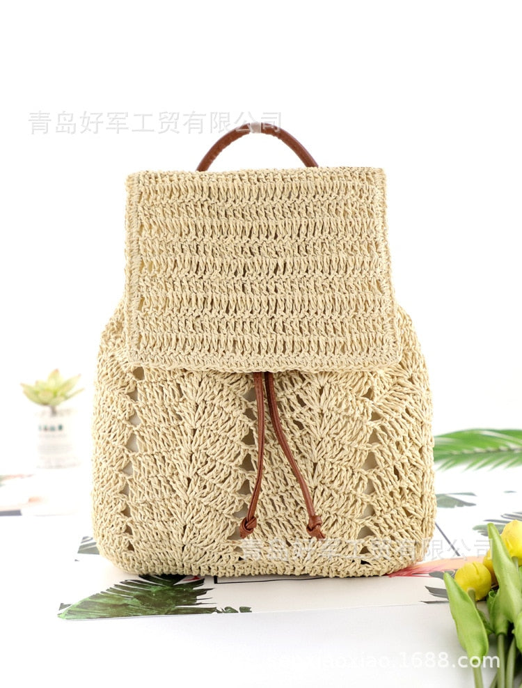 Boho Bag, Woven Rope Straw Bag,Yellow Backpack, Briege and Bag Beach Bag