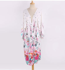 Boho Robe, Beach Cover up, Beach Robe, White Flower Garden